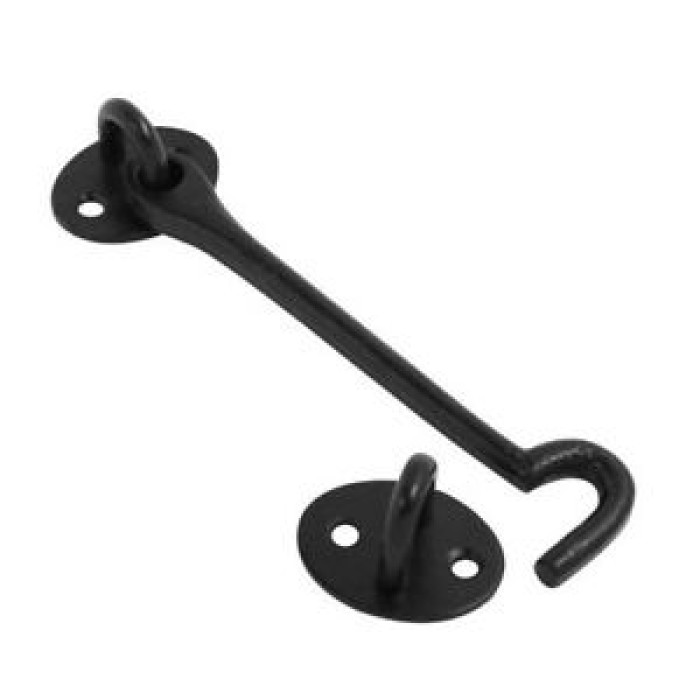 Cabin Hook & Eye Black 75 - 150mm & Screws