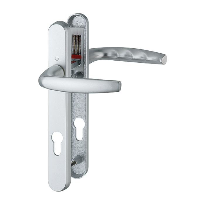 Hoppe Radius 92mm 122mm Lever Lever Short Backplate UPVC Sprung Door Handle Set - Silver